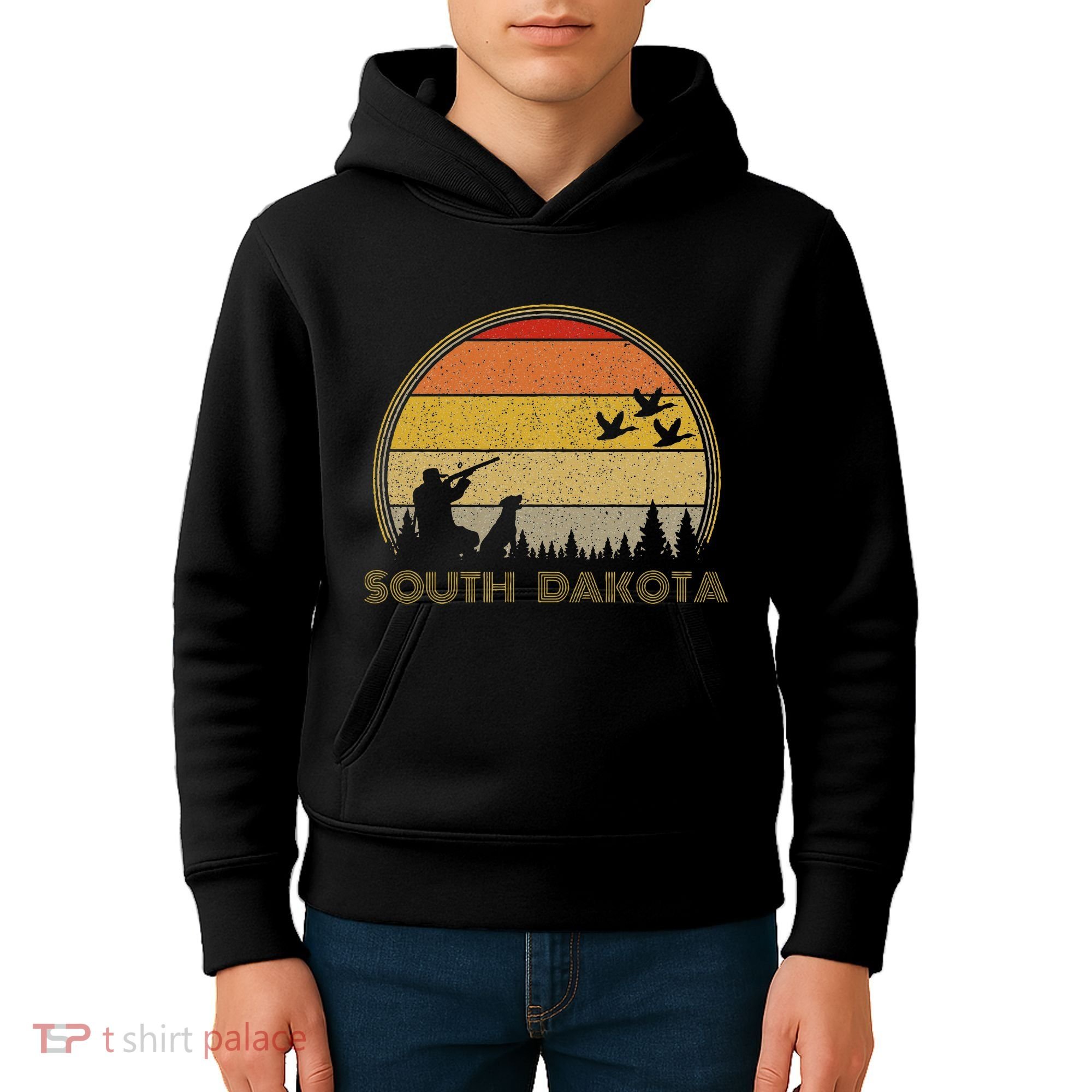 South Dakota Pheasant Hunter Bird Hunting Sunset Retro Kids Hoodie