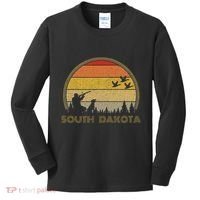 South Dakota Pheasant Hunter Bird Hunting Sunset Retro Kids Long Sleeve Shirt thumb 0