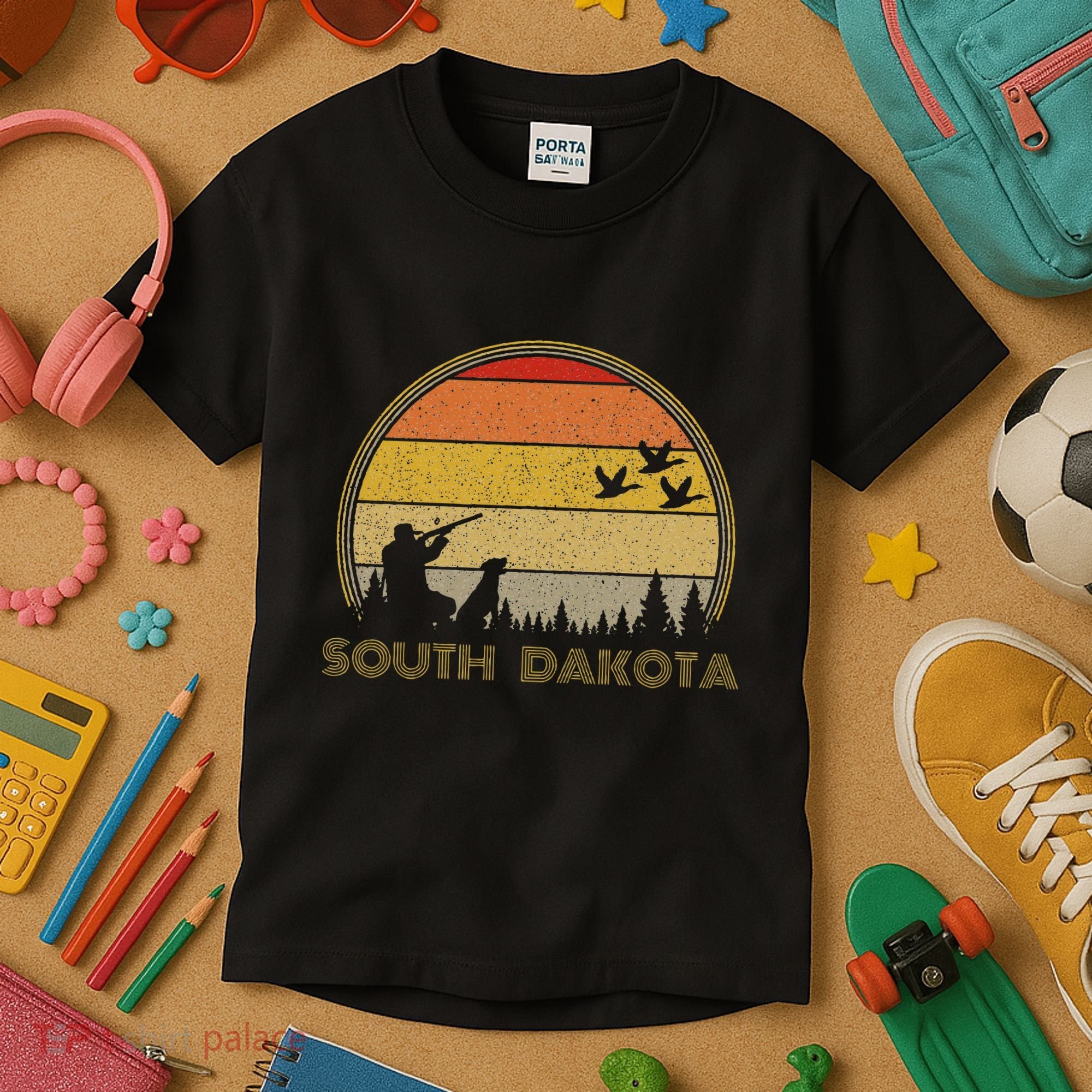 South Dakota Pheasant Hunter Bird Hunting Sunset Retro Kids T-Shirt