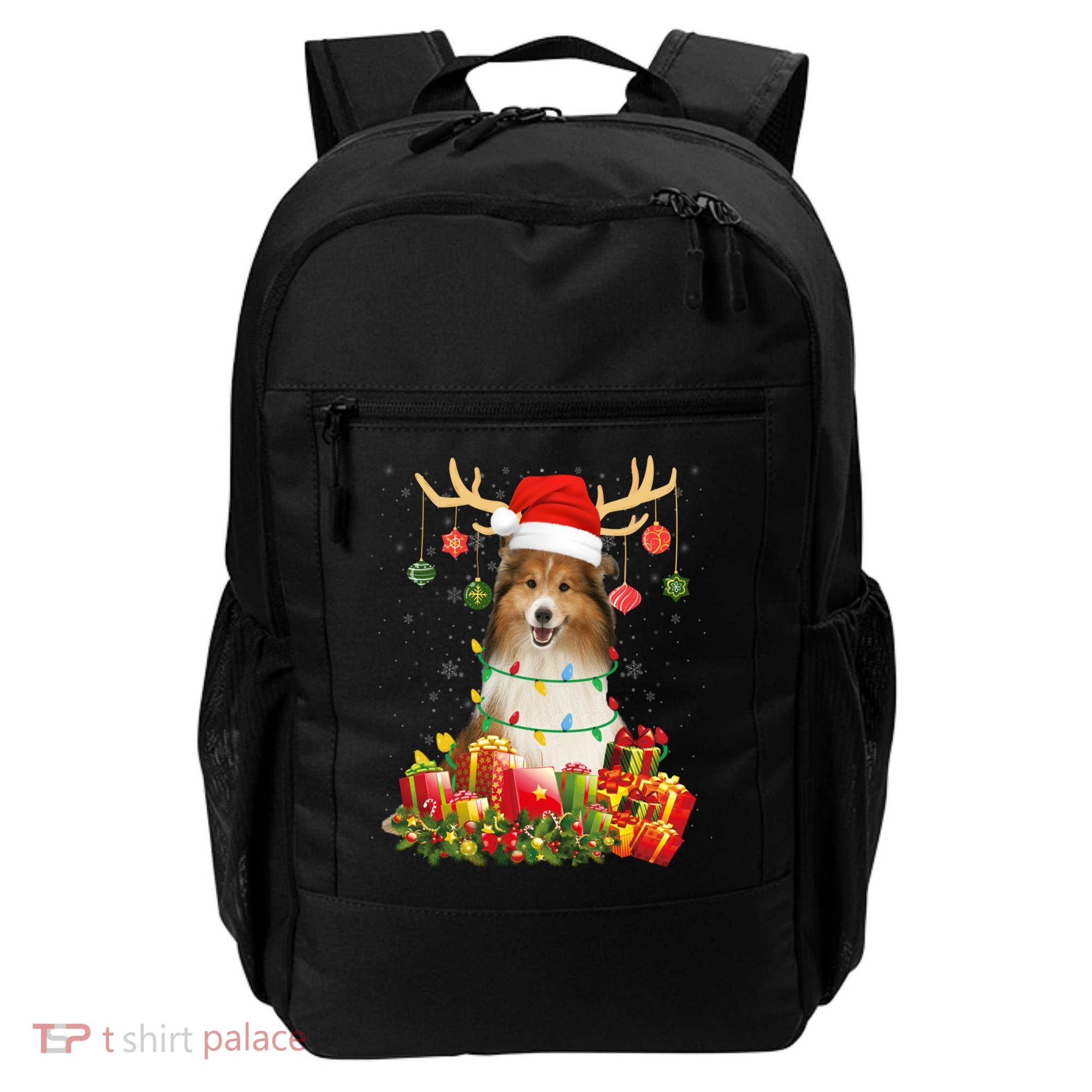 Sheltie Dog Reindeer Santa Hat Christmas Light Xmas Gift Backpack