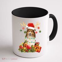 Sheltie Dog Reindeer Santa Hat Christmas Light Xmas Gift Coffee Mug thumb 1