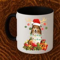 Sheltie Dog Reindeer Santa Hat Christmas Light Xmas Gift Coffee Mug thumb 2