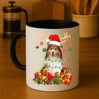 Sheltie Dog Reindeer Santa Hat Christmas Light Xmas Gift Coffee Mug thumb 4