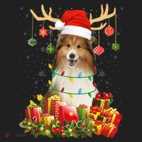 Sheltie Dog Reindeer Santa Hat Christmas Light Xmas Gift Beanie thumb 2