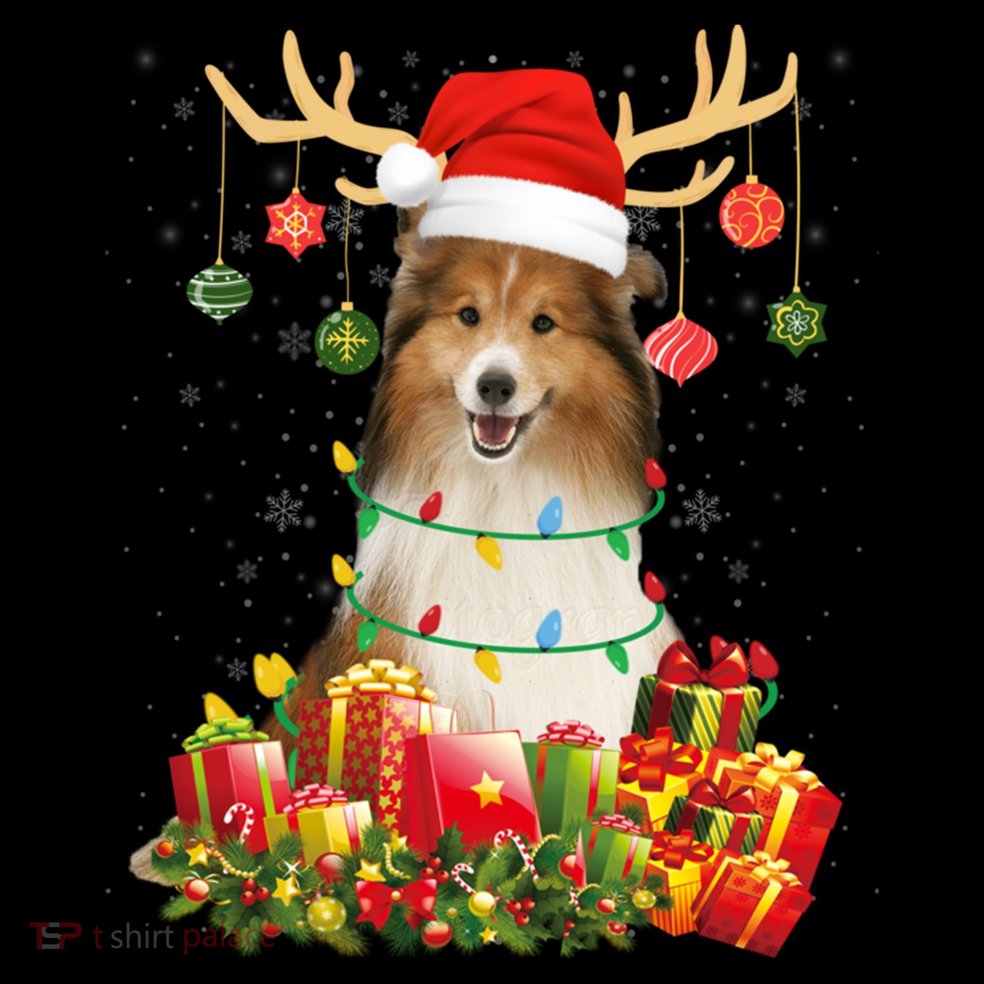 Sheltie Dog Reindeer Santa Hat Christmas Light Xmas Gift Women's Hoodie