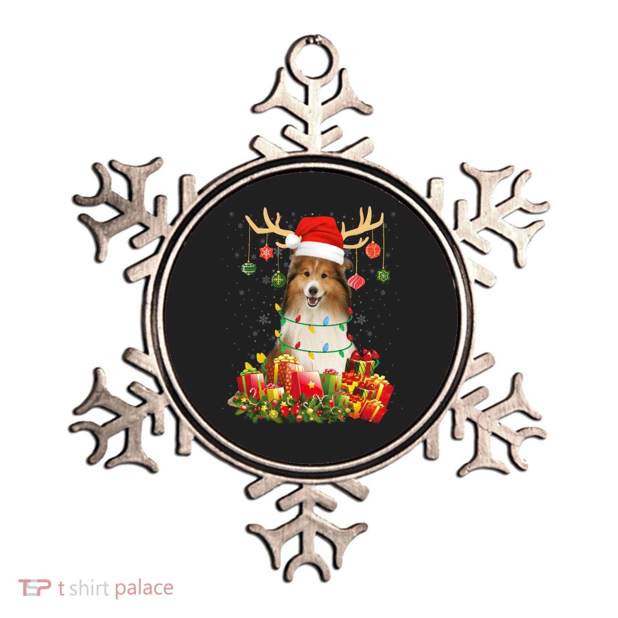 Sheltie Dog Reindeer Santa Hat Christmas Light Xmas Gift Ornament
