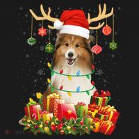 Sheltie Dog Reindeer Santa Hat Christmas Light Xmas Gift Ornament thumb 1