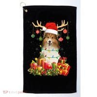 Sheltie Dog Reindeer Santa Hat Christmas Light Xmas Gift Golf Towel thumb 0