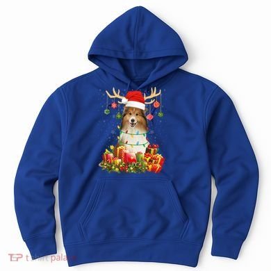 Sheltie Dog Reindeer Santa Hat Christmas Light Xmas Gift Hoodie