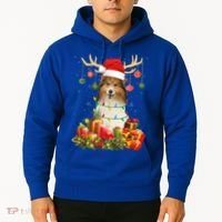 Sheltie Dog Reindeer Santa Hat Christmas Light Xmas Gift Hoodie thumb 2