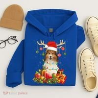Sheltie Dog Reindeer Santa Hat Christmas Light Xmas Gift Hoodie thumb 4