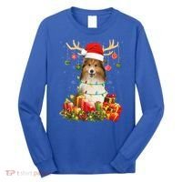 Sheltie Dog Reindeer Santa Hat Christmas Light Xmas Gift Long Sleeve Shirt thumb 0