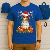 Sheltie Dog Reindeer Santa Hat Christmas Light Xmas Gift T-Shirt thumb 6