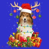 Sheltie Dog Reindeer Santa Hat Christmas Light Xmas Gift T-Shirt thumb 7