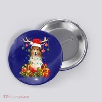 Sheltie Dog Reindeer Santa Hat Christmas Light Xmas Gift Button thumb 0