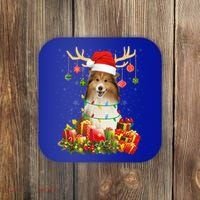 Sheltie Dog Reindeer Santa Hat Christmas Light Xmas Gift Coaster thumb 0