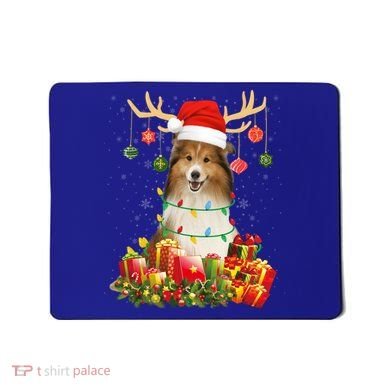 Sheltie Dog Reindeer Santa Hat Christmas Light Xmas Gift Mousepad