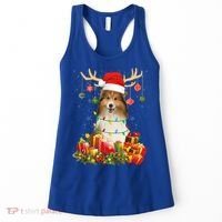 Sheltie Dog Reindeer Santa Hat Christmas Light Xmas Gift Women's Tank Top thumb 0
