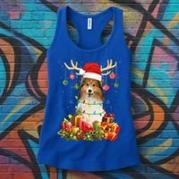 Sheltie Dog Reindeer Santa Hat Christmas Light Xmas Gift Women's Tank Top thumb 3