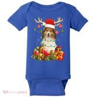 Sheltie Dog Reindeer Santa Hat Christmas Light Xmas Gift Baby Bodysuit thumb 0