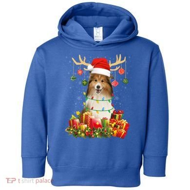 Sheltie Dog Reindeer Santa Hat Christmas Light Xmas Gift Toddler Hoodie