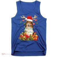 Sheltie Dog Reindeer Santa Hat Christmas Light Xmas Gift Tank Top thumb 0