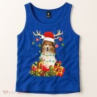 Sheltie Dog Reindeer Santa Hat Christmas Light Xmas Gift Tank Top thumb 2
