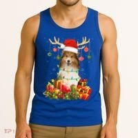 Sheltie Dog Reindeer Santa Hat Christmas Light Xmas Gift Tank Top thumb 3