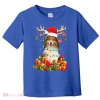 Sheltie Dog Reindeer Santa Hat Christmas Light Xmas Gift Toddler T-Shirt thumb 0