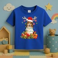 Sheltie Dog Reindeer Santa Hat Christmas Light Xmas Gift Toddler T-Shirt thumb 3