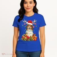 Sheltie Dog Reindeer Santa Hat Christmas Light Xmas Gift Women's T-Shirt thumb 4
