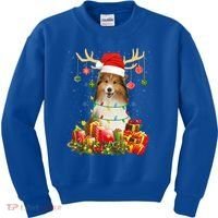 Sheltie Dog Reindeer Santa Hat Christmas Light Xmas Gift Kids Sweatshirt thumb 0