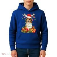 Sheltie Dog Reindeer Santa Hat Christmas Light Xmas Gift Kids Hoodie thumb 4