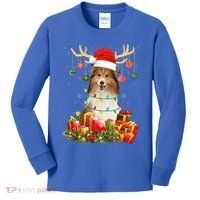 Sheltie Dog Reindeer Santa Hat Christmas Light Xmas Gift Kids Long Sleeve Shirt thumb 0