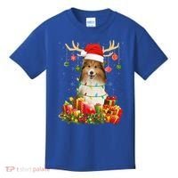 Sheltie Dog Reindeer Santa Hat Christmas Light Xmas Gift Kids T-Shirt thumb 0