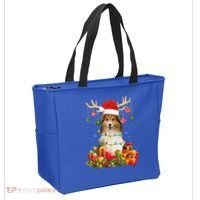 Sheltie Dog Reindeer Santa Hat Christmas Light Xmas Gift Tote Bag thumb 2