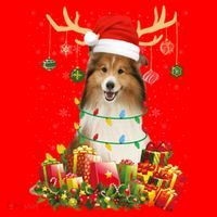Sheltie Dog Reindeer Santa Hat Christmas Light Xmas Gift Santa Hat thumb 1