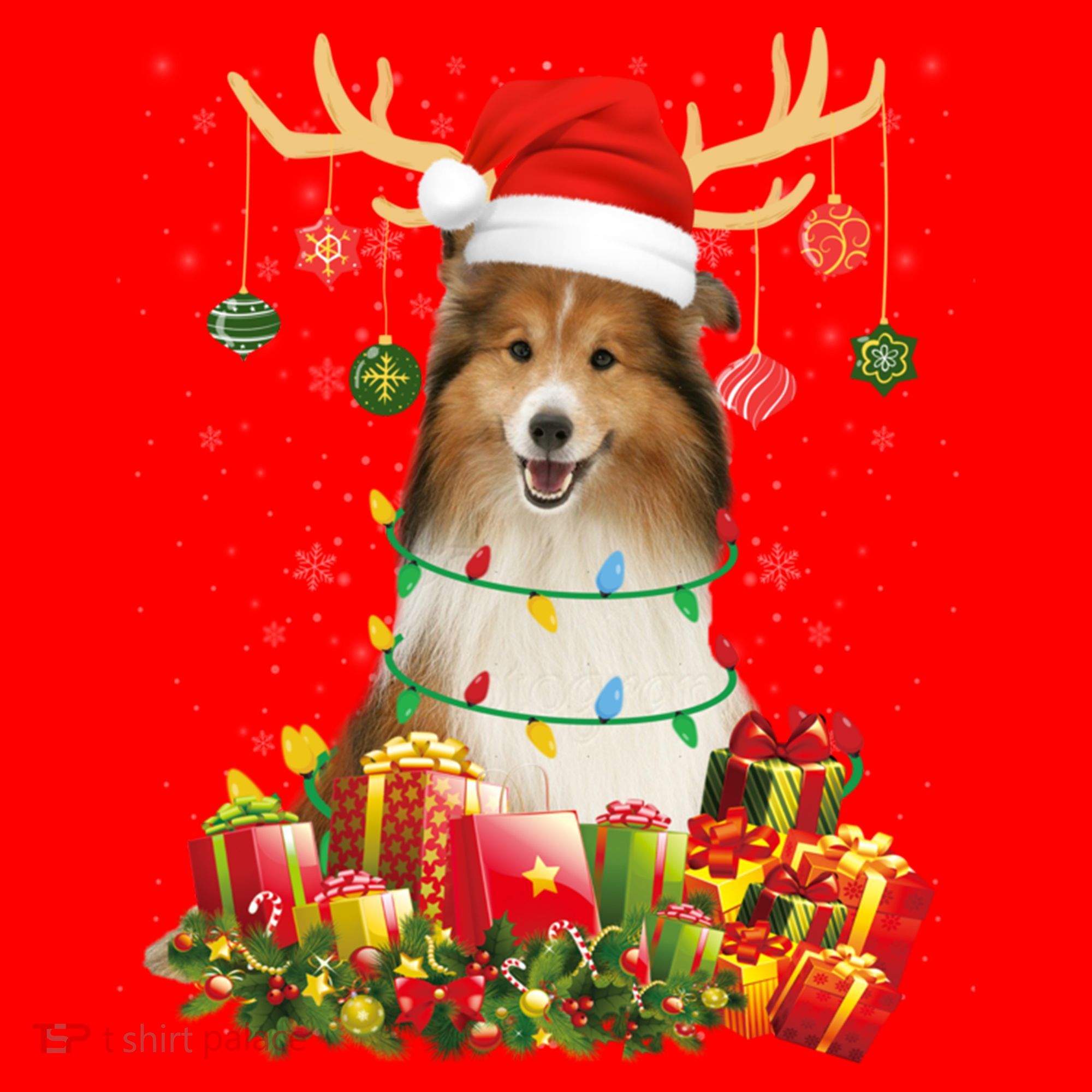 Sheltie Dog Reindeer Santa Hat Christmas Light Xmas Gift Santa Hat