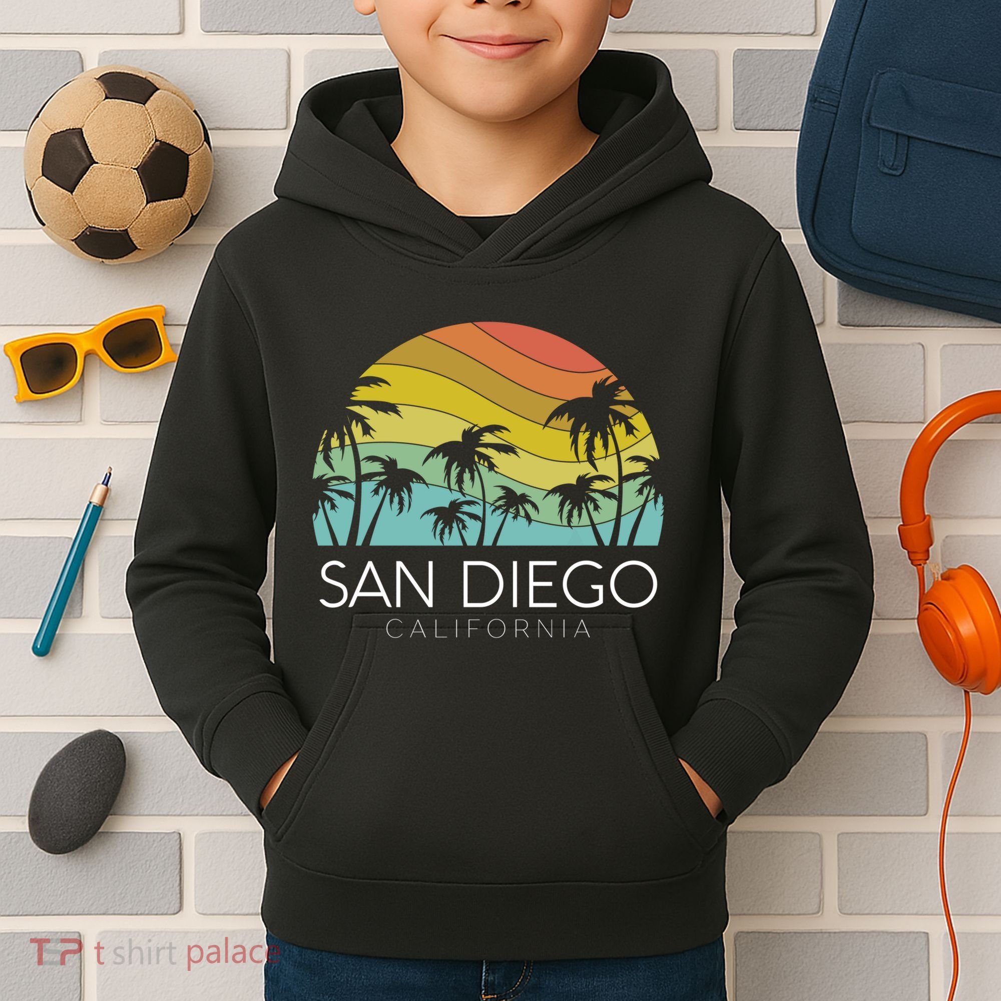San Diego Retro California La Jolla Oceanside Carlsbad Poway Kids Hoodie
