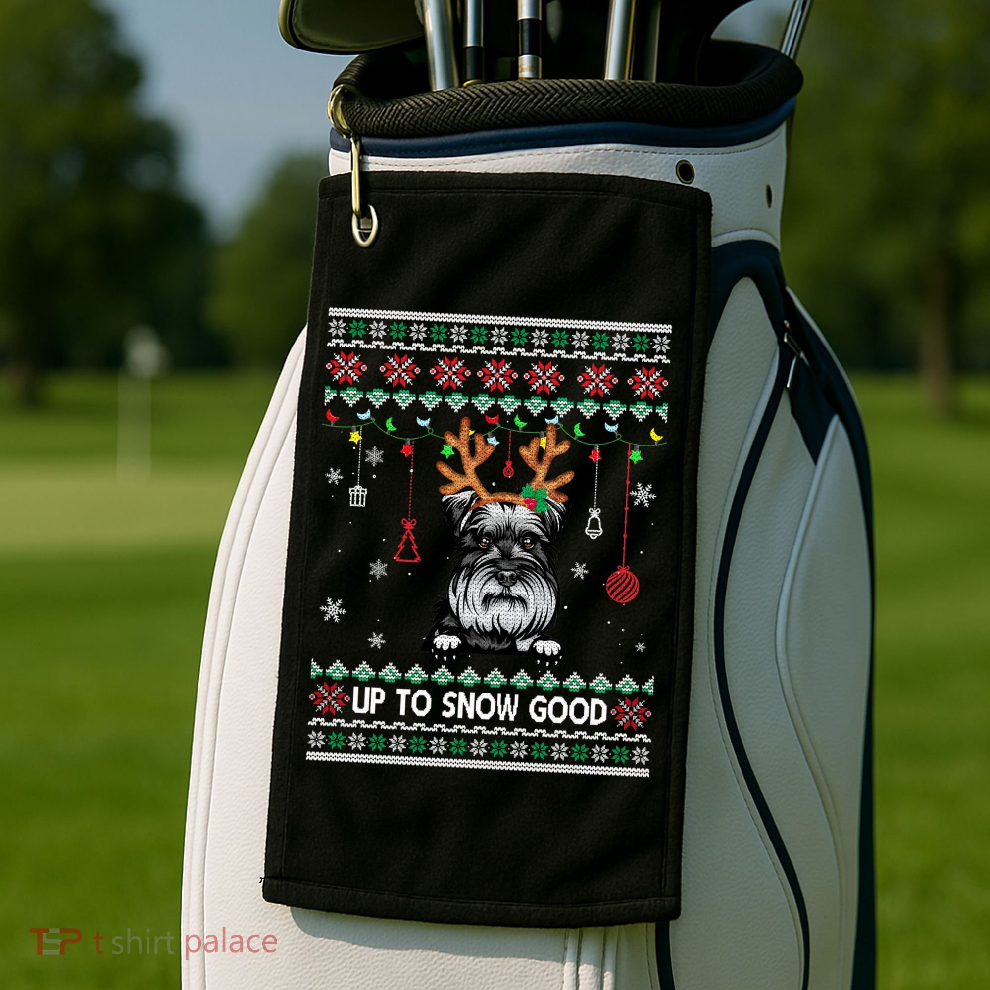 Schnauzer Dog Reindeer Ugly Christmas Xmas Gift Golf Towel