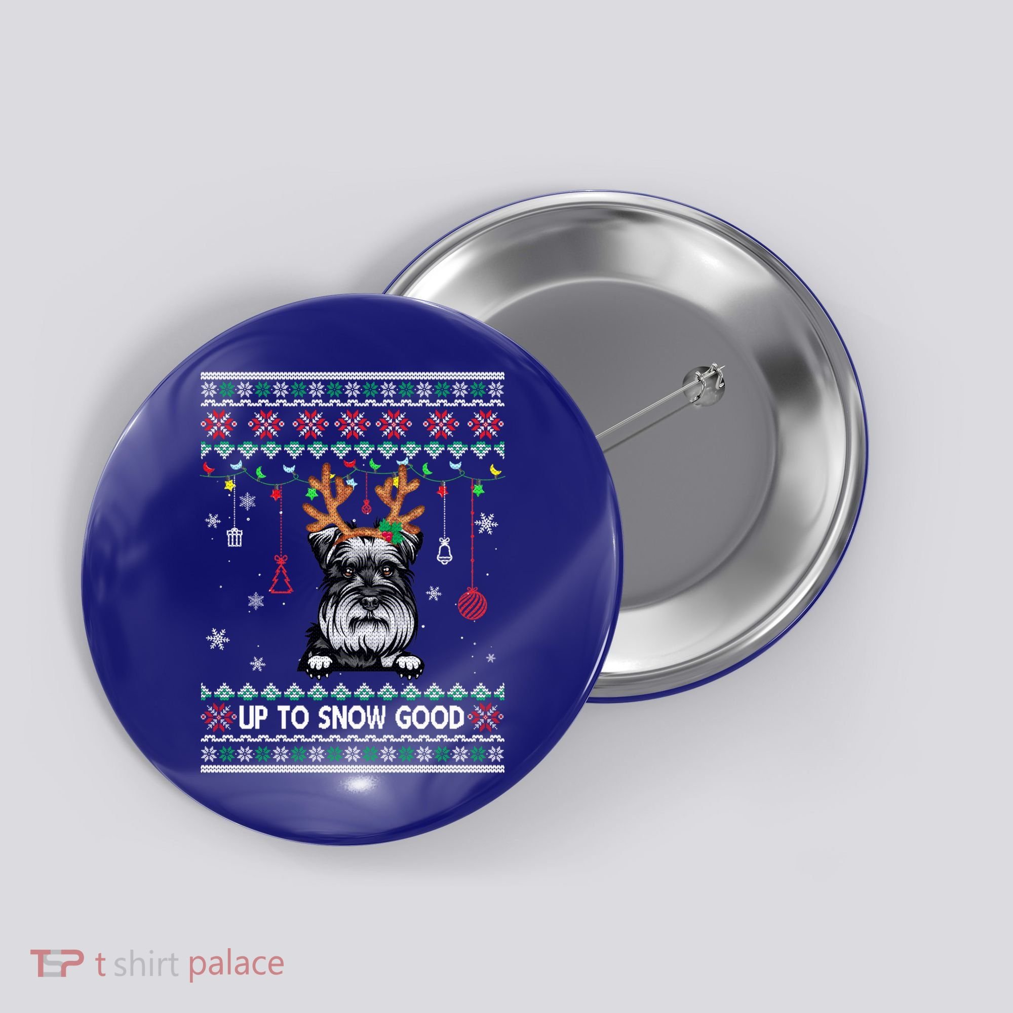 Schnauzer Dog Reindeer Ugly Christmas Xmas Gift Button