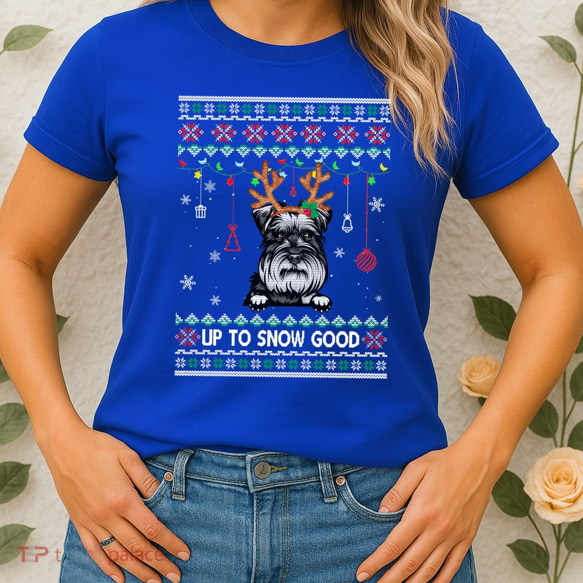 Schnauzer Dog Reindeer Ugly Christmas Xmas Gift Women's T-Shirt