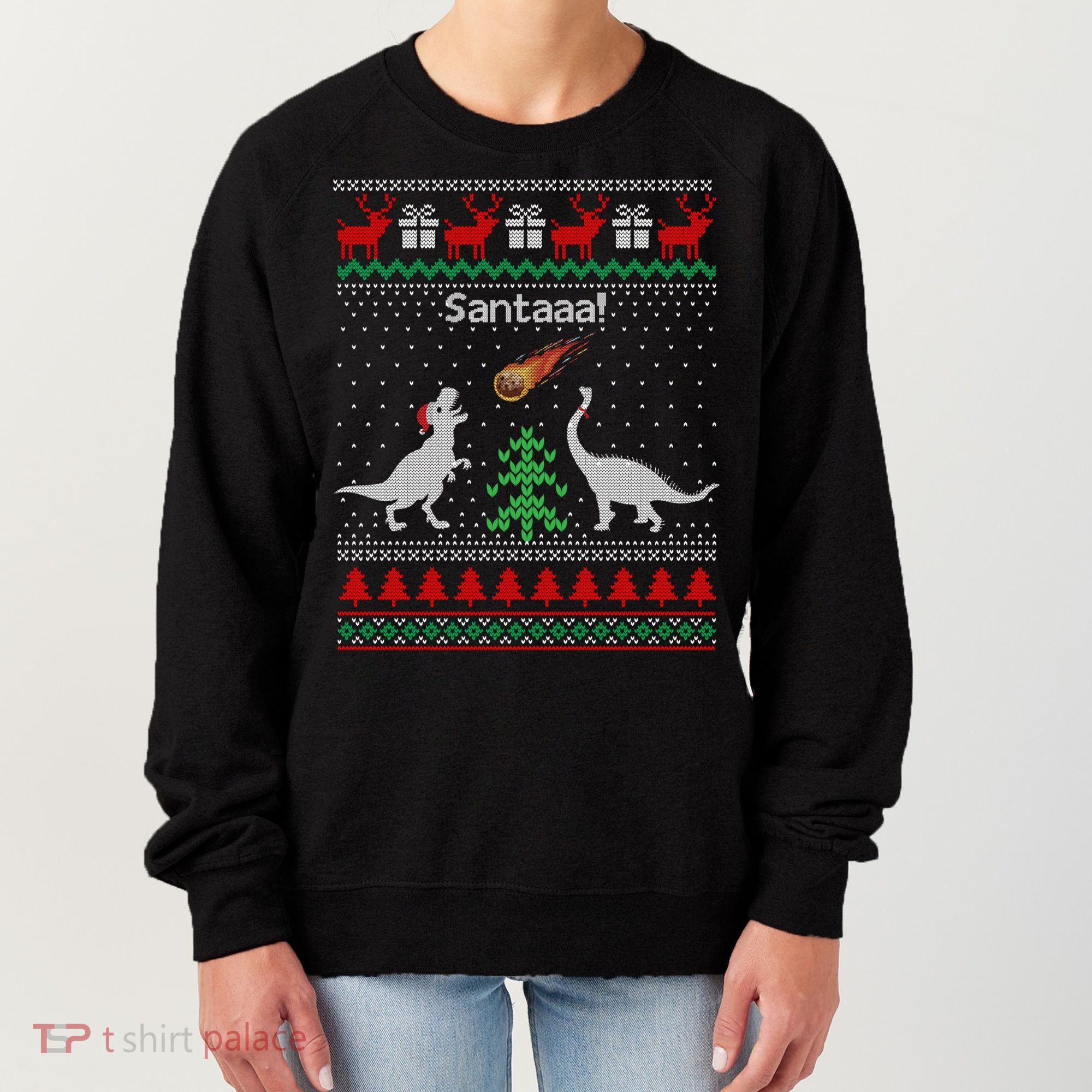 Santa Dinosaur Sweater Ugly Christmas Sweater Dinosaur Gift Women's Sweatshirt