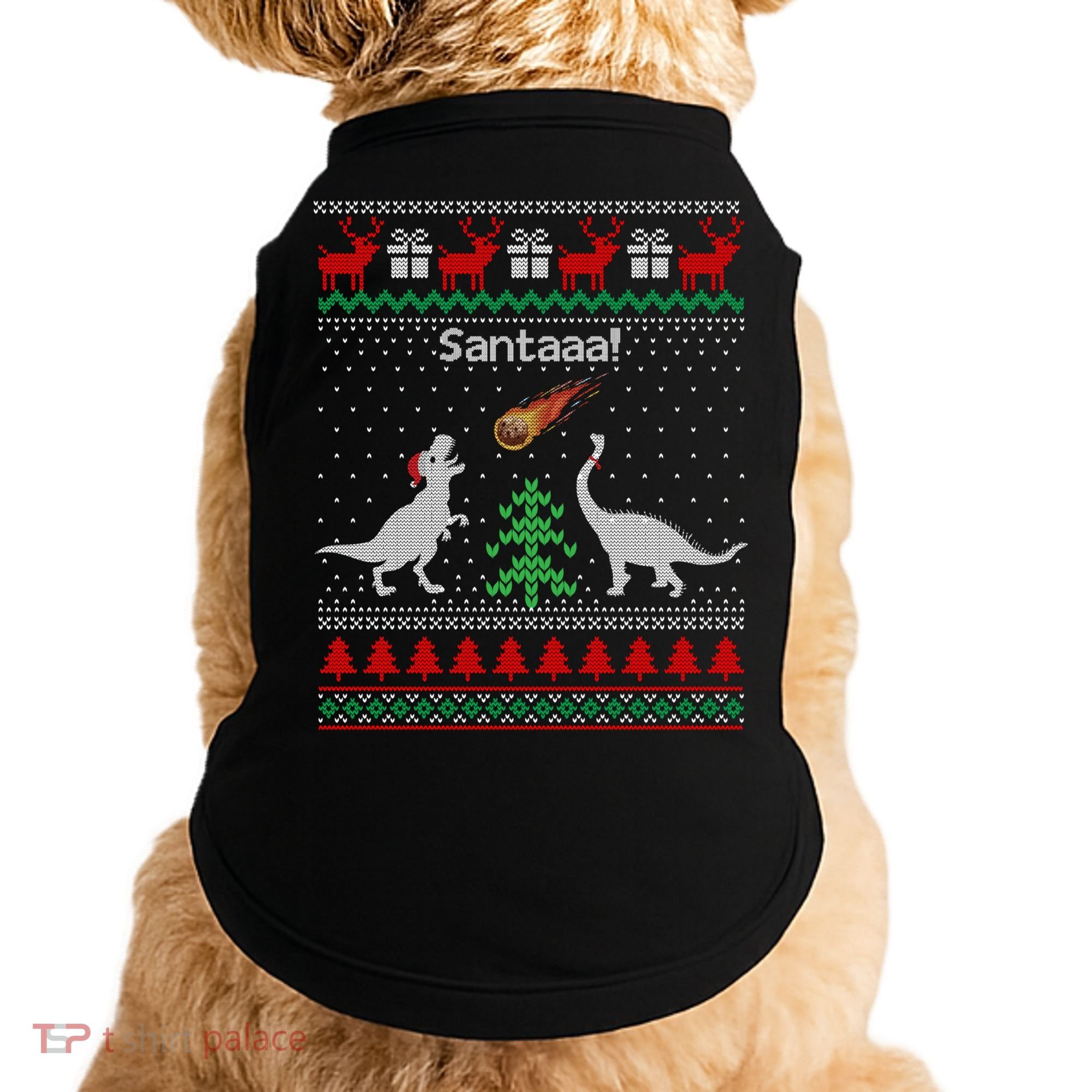 Santa Dinosaur Sweater Ugly Christmas Sweater Dinosaur Gift Doggie Tank