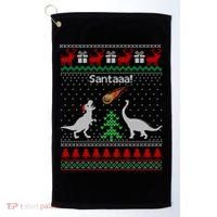 Santa Dinosaur Sweater Ugly Christmas Sweater Dinosaur Gift Golf Towel thumb 0
