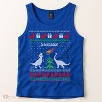 Santa Dinosaur Sweater Ugly Christmas Sweater Dinosaur Gift Tank Top thumb 2