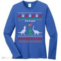 Santa Dinosaur Sweater Ugly Christmas Sweater Dinosaur Gift Women's Long Sleeve Shirt thumb 0