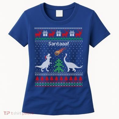 Santa Dinosaur Sweater Ugly Christmas Sweater Dinosaur Gift Women's T-Shirt