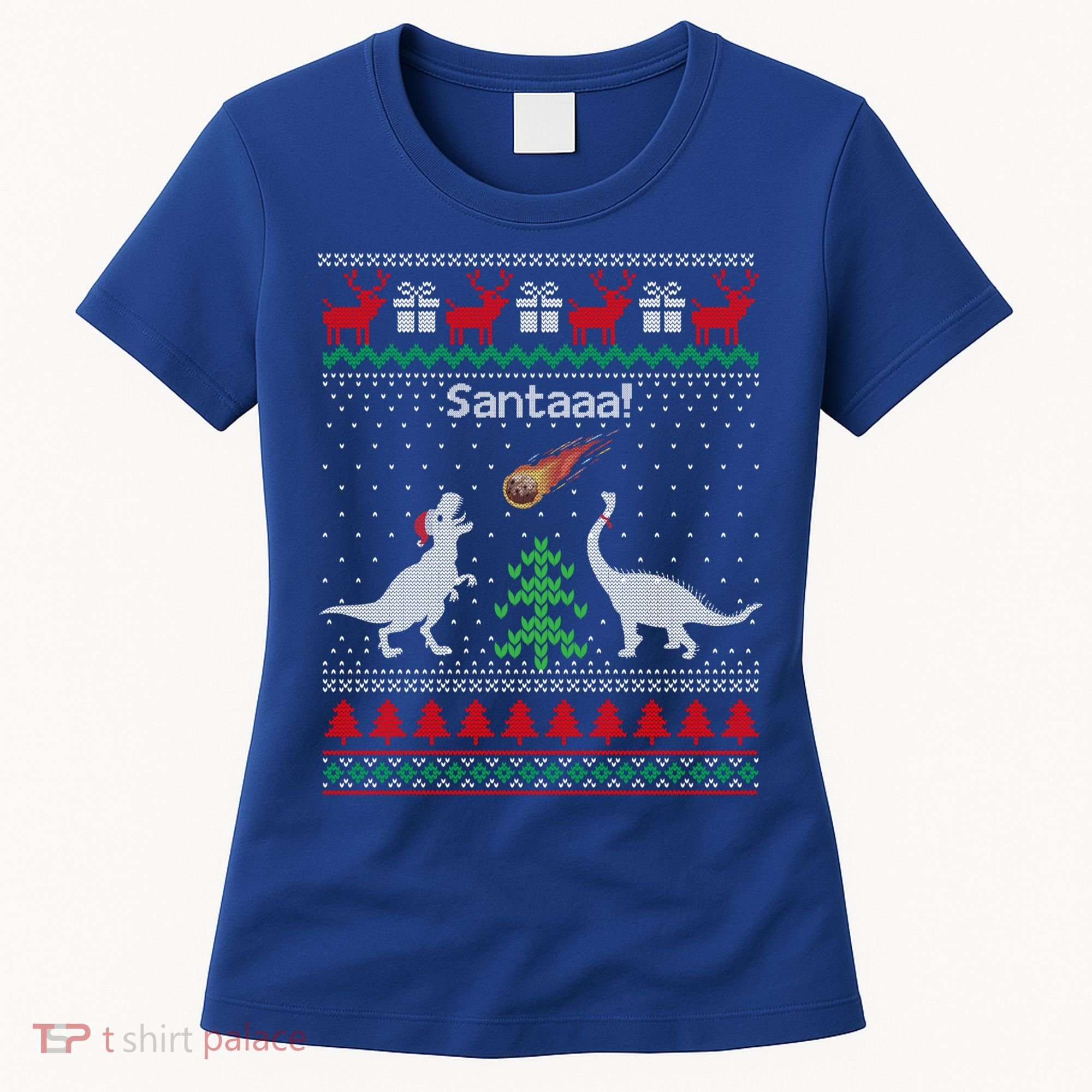 Santa Dinosaur Sweater Ugly Christmas Sweater Dinosaur Gift Women's T-Shirt