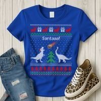 Santa Dinosaur Sweater Ugly Christmas Sweater Dinosaur Gift Women's T-Shirt thumb 3